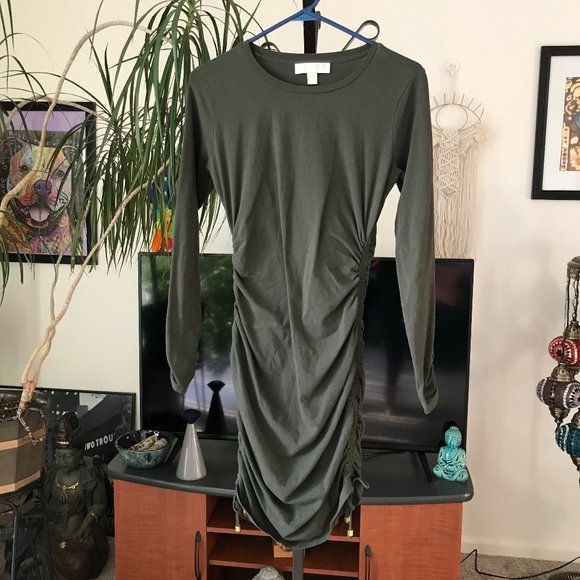 MICHAEL Michael Kors Dresses & Skirts - MICHAEL KORS size M Olive Green Stretch Cotton Ruched Bodycon T-Shirt Dress
